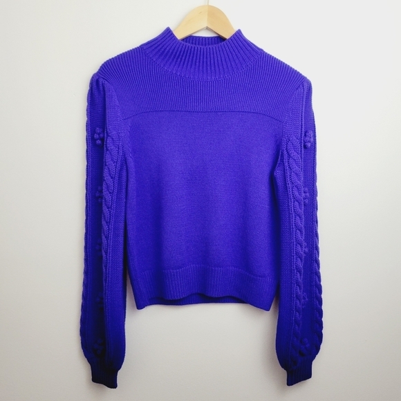 Anthropologie | Maeve Purple Kiara Textured Bobble Sleeve Mock Neck Sweater - Picture 3 of 9